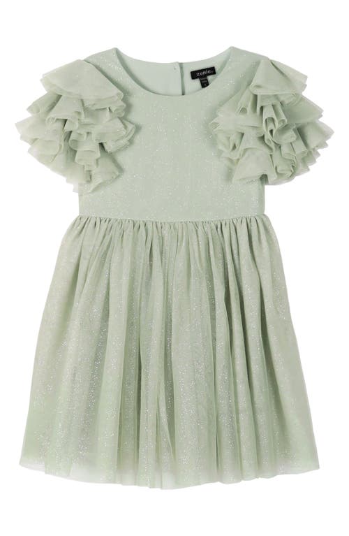 Zunie Kids' Glitter Ruffle Mesh Party Dress Sage at Nordstrom,