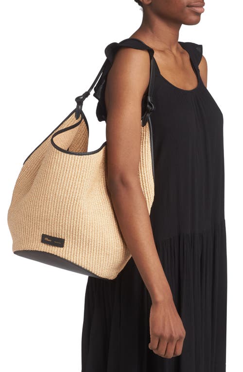 Shop Khaite Medium Lotus Raffia Tote With Removable Pouch In Black/natural