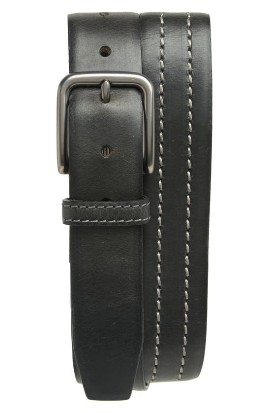 Boconi Topstitched Leather Belt In Grey