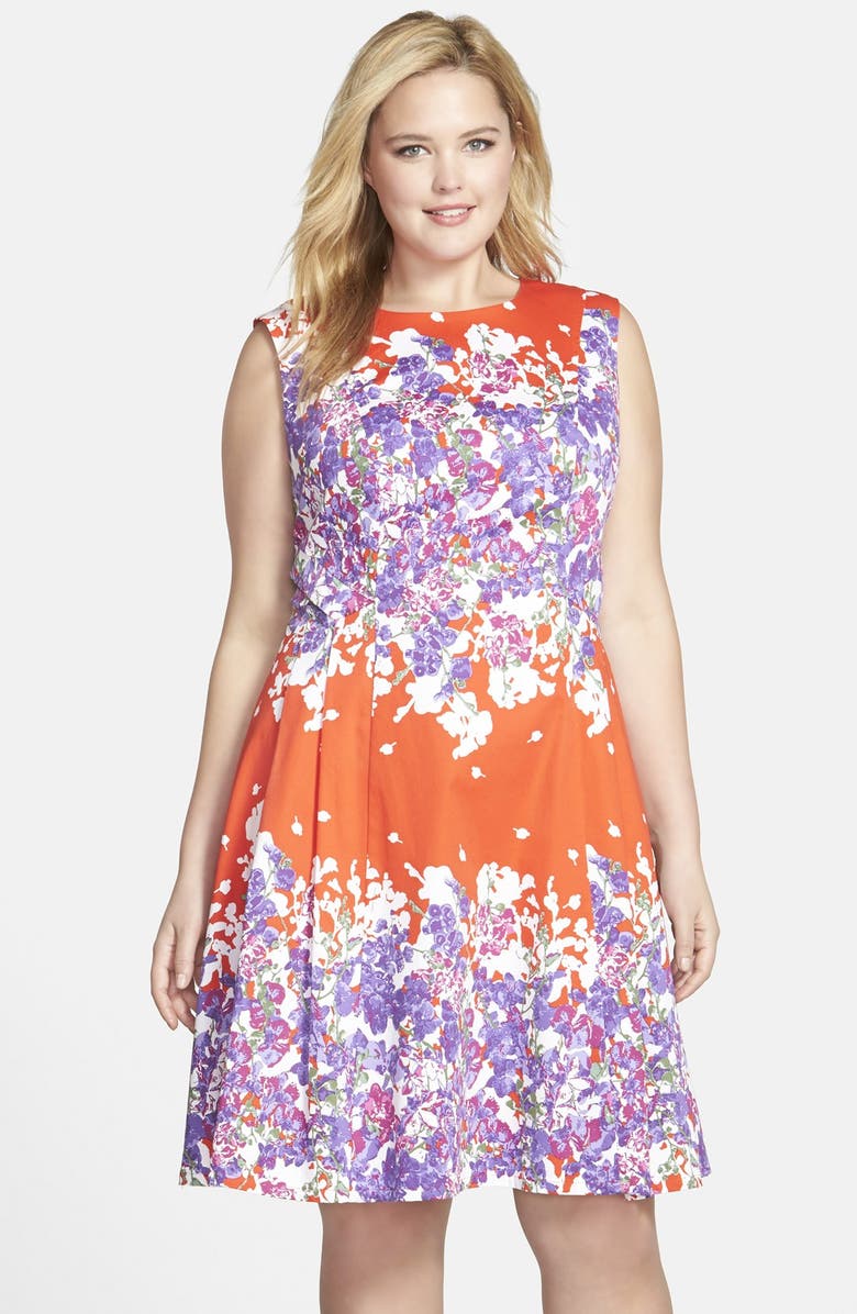 Adrianna Papell Side Pleat Floral Fit & Flare Dress (Plus Size) | Nordstrom