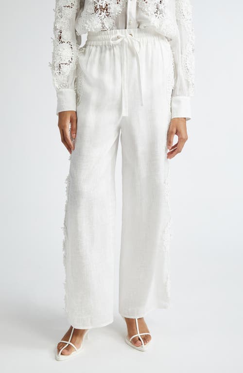 Shop Zimmermann Halliday Lace Trim Linen Wide Leg Pants In Ivory