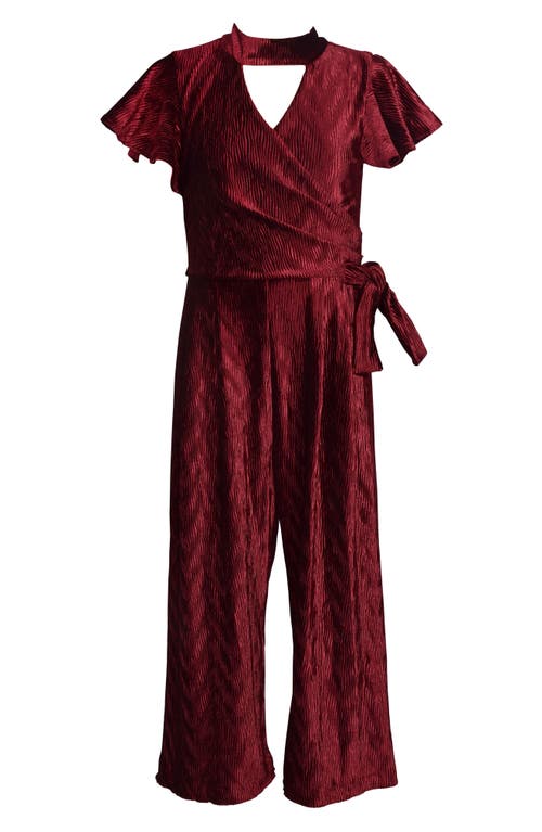 Shop Iris & Ivy Kids' Stretch Velvet Jumpsuit In Wine