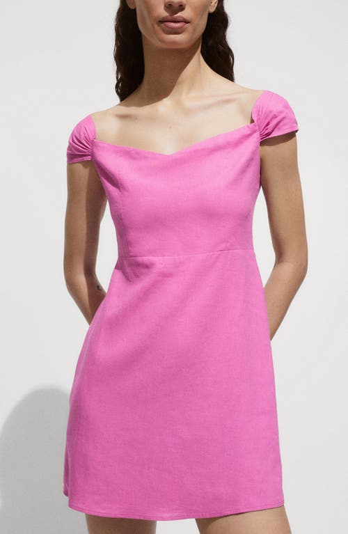 MANGO MANGO SWEETHEART NECK LINEN BLEND DRESS