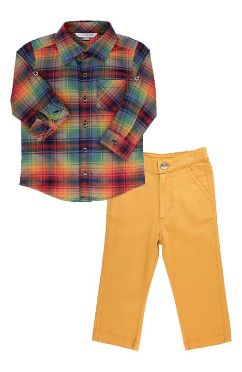 RuggedButts Story Plaid Button-Up Shirt & Chino Pants Set in Yellow
