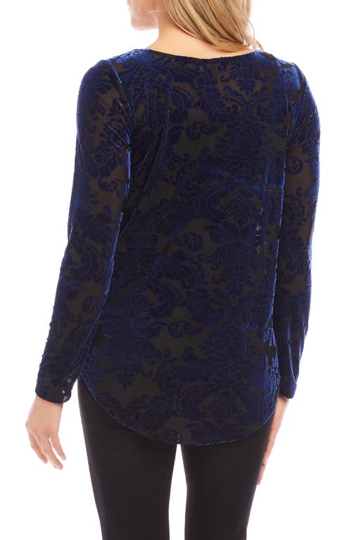 Shop Karen Kane Floral Velvet Burnout Shirttail Top In Blue