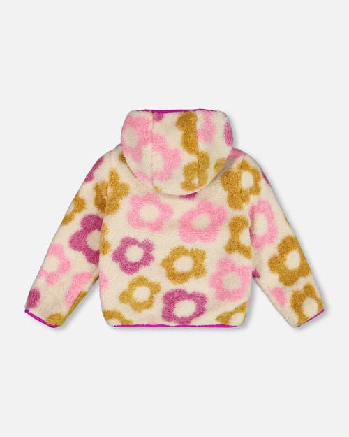 Shop Deux Par Deux Little Girl's Reversible Soft Fleece Jacket Purple Flowers In Meadow Mauve