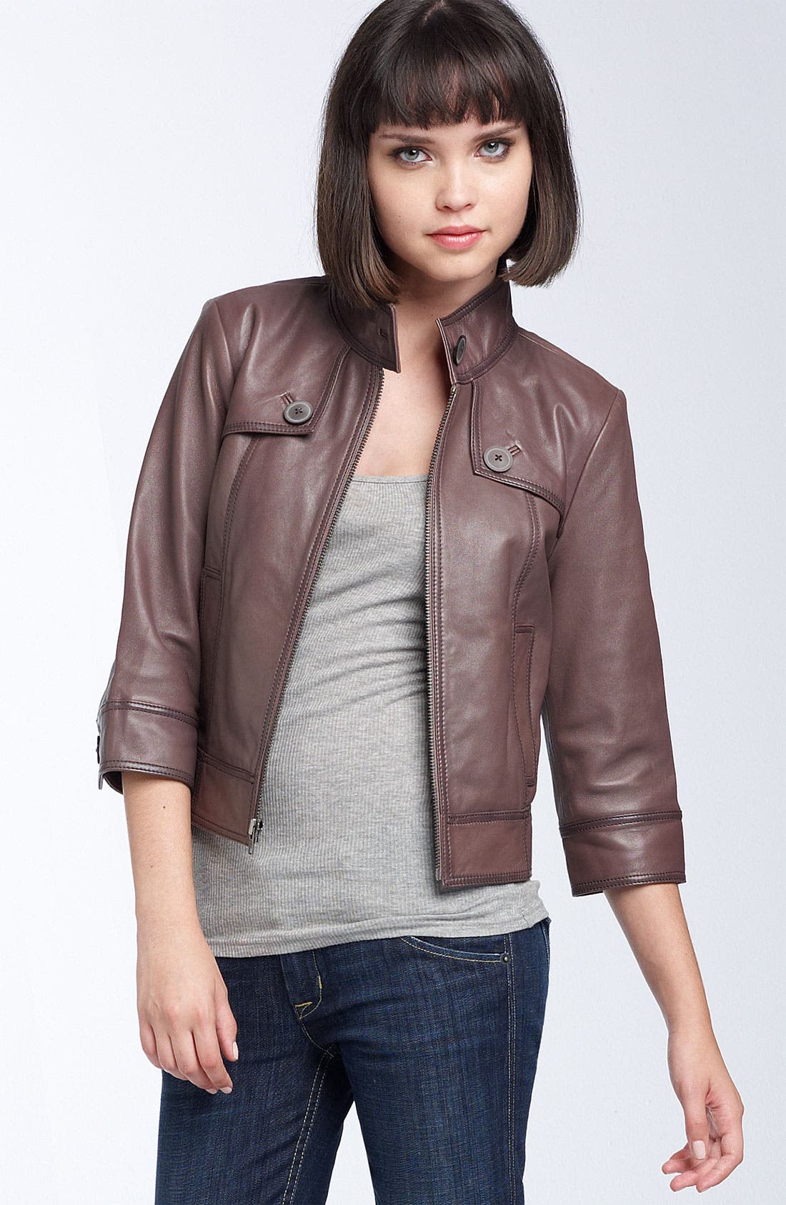 Hinge® Three Quarter Sleeve Leather Jacket Nordstrom