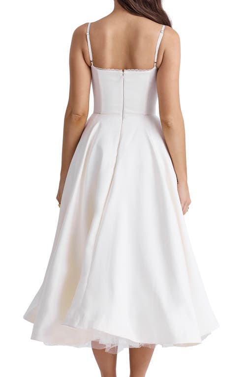 House Of Cb Mademoiselle Bustier Stretch Satin Midi Cocktail Dress In Ivory