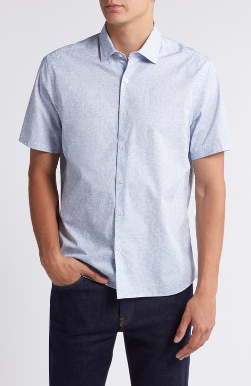 Robert Barakett Blossom Print Short Sleeve Cotton Button-Up Shirt at Nordstrom,