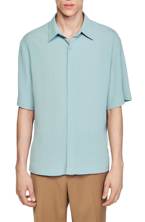 sandro New Pleated Short Sleeve Button-Up Shirt Light at Nordstrom,