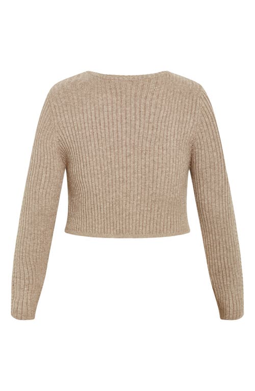 Shop City Chic Mixed Stitch Crewneck Sweater In Taupe