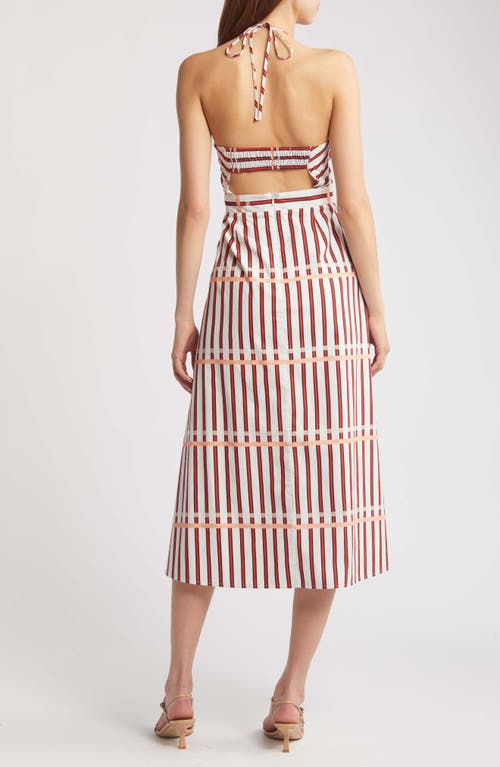 Shop Du Paradis St. Tropez Stripe Halter Neck Midi Dress In Coral Reef Stripe