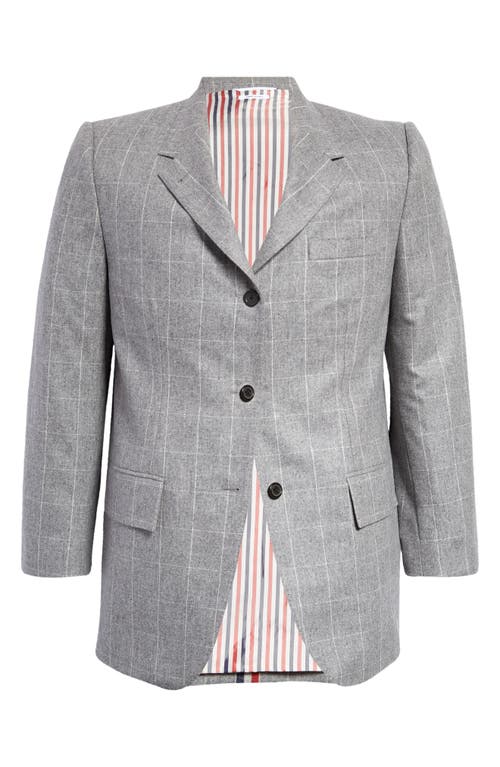 Thom Browne Back Stripe Windowpane Check Wool & Cashmere Flannel Blazer in Medium Grey