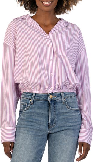 KUT from the Kloth Presley Stripe Crop Button-Up Shirt