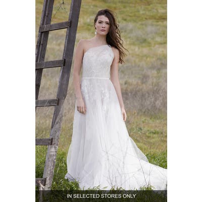 Willowby Emeline One Shoulder A-Line Wedding Dress, Size - Ivory