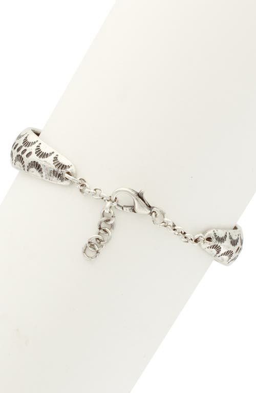 Shop Olivia Welles Crystal Crescent Cutout Bracelet In Burnished Silver/clear