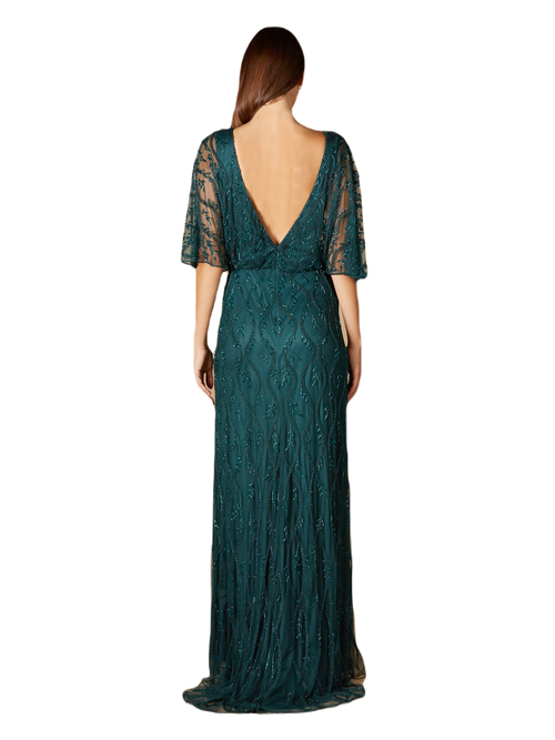 Shop Lara New York Illusion Cape Sleeve Beaded Gown In Teal