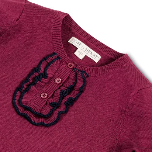 Shop Hope & Henry Baby Girls' Organic Ruffle Henley Sweater, Infant In Berry Ruffle