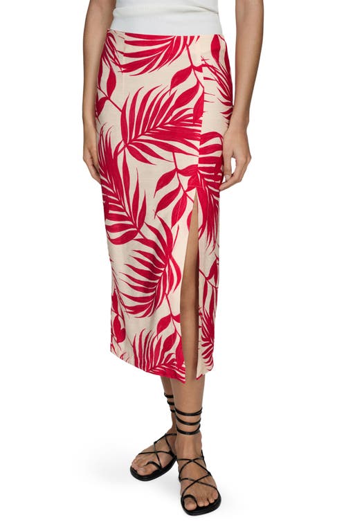 Shop Mango Print Side Slit Midi Skirt In Ecru