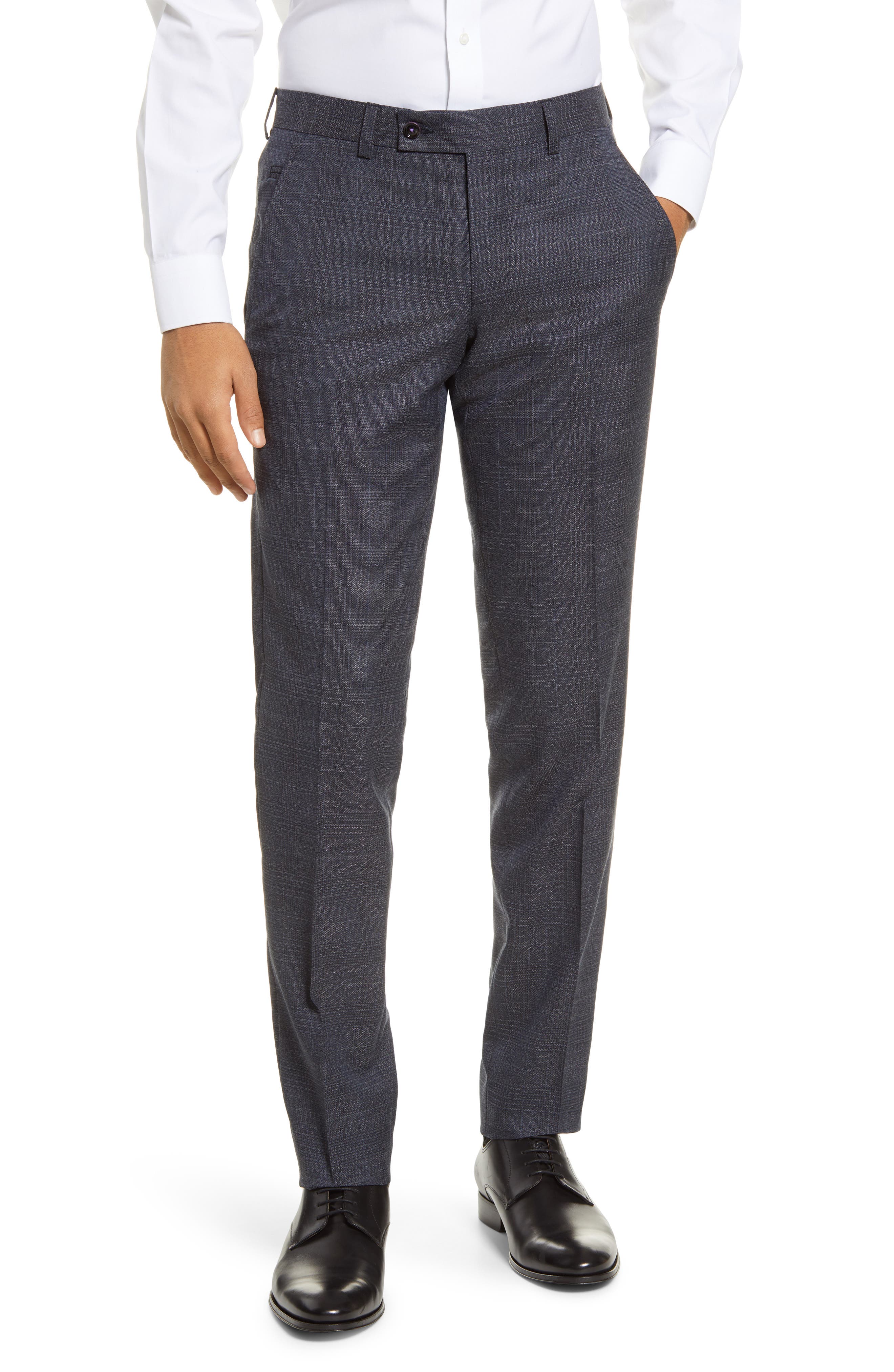 Ted Baker Jerome Flat Front Plaid Wool Dress Pants In Blue