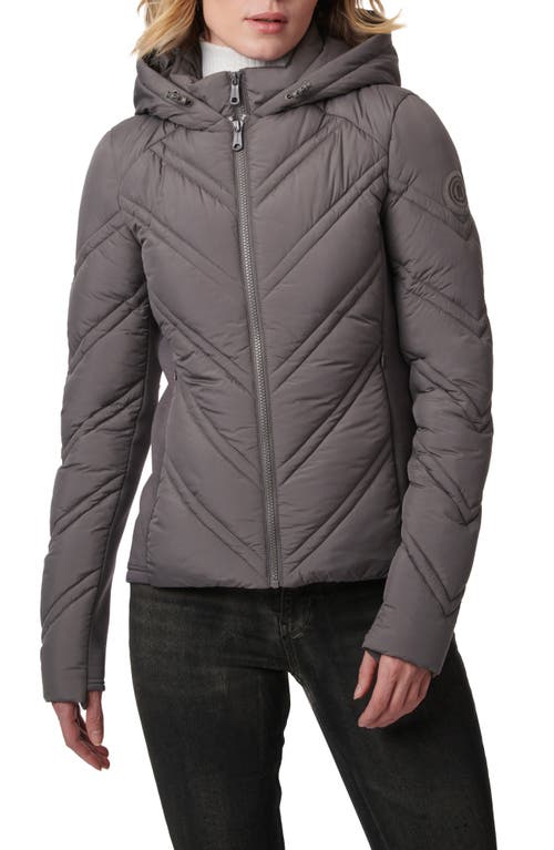 Shop Bernardo Hooded Puffer Jacket With Bib In Pewter