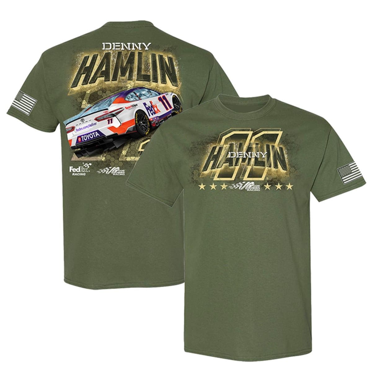 JOE GIBBS RACING TEAM COLLECTION Men's Joe Gibbs Racing Team Collection Olive Denny Hamlin Military T-Shirt