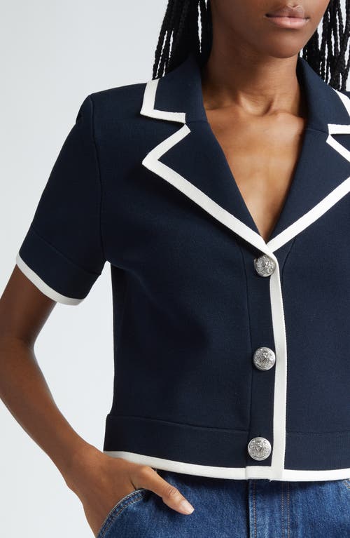 Shop Veronica Beard Stovall Contrast Detail Crop Knit Jacket In Navy