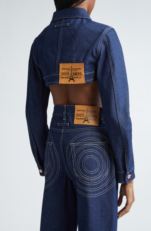 Shop Jean Paul Gaultier Crop Denim Jacket In Indigo/tabac