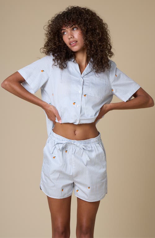 Shop Noon Cotton Pajama Shorts In Blue Stripe/citrus