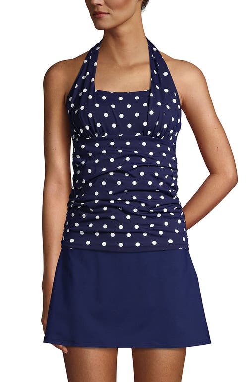 Shop Lands' End Long Chlorine Resistant Square Neck Halter Tankini Swimsuit Top In Deep Sea Polka Dot