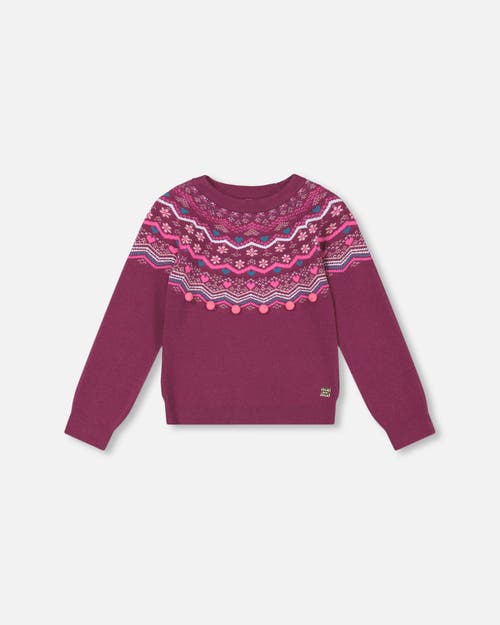 Shop Deux Par Deux Little Girl's Fairisle Sweater Burgundy In Amaranth