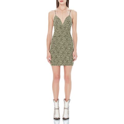 Afrm Lesley Smock Detail Crepe Minidress, Green