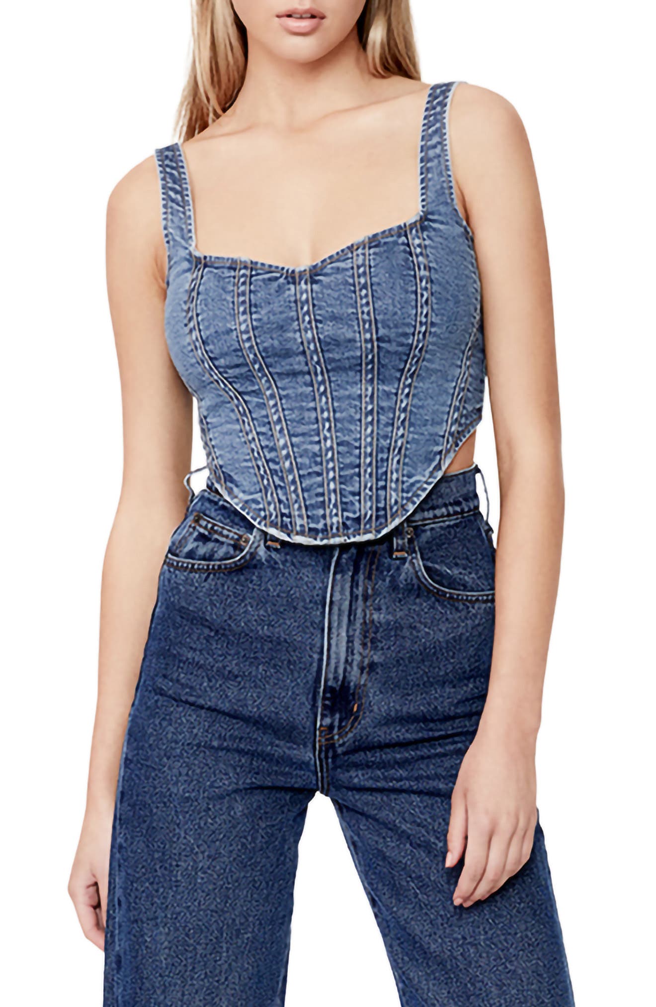 Bardot Denim Corset Bustier Top | Nordstrom