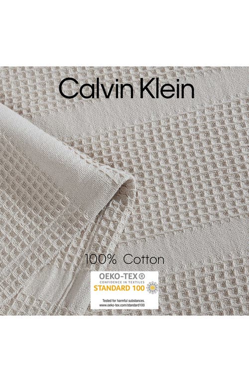 Calvin Klein Waffle Weave Stripe Cotton Blanket In Beige/tan