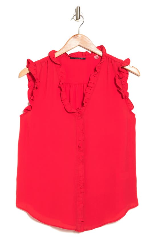 T Tahari Ruffle Sleeveless Top In Red