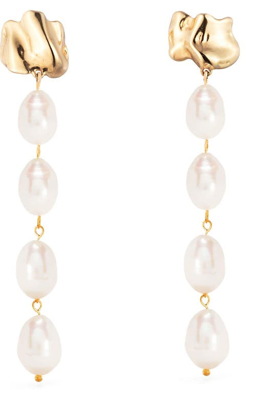 Molten Freshwater Pearl Drop Earrings in Gold