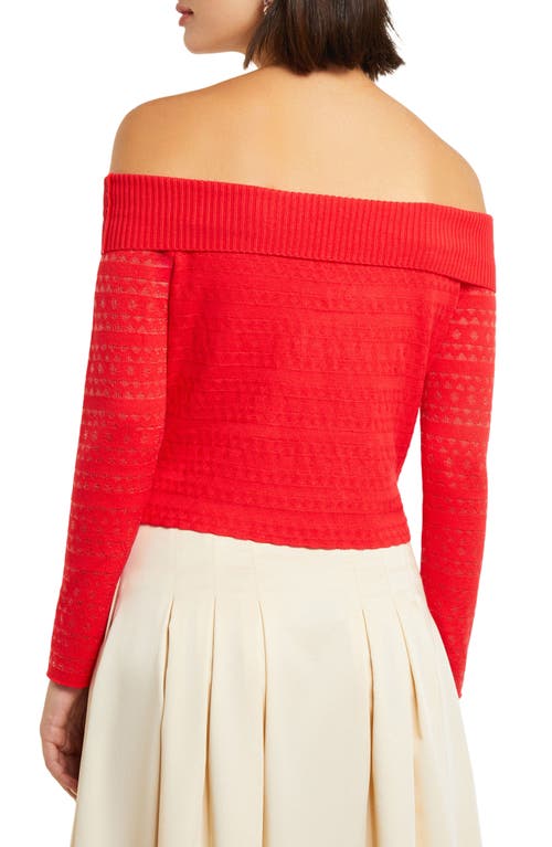 Shop Misook Off The Shoulder Jacquard Sweater In Radiant Pink Red