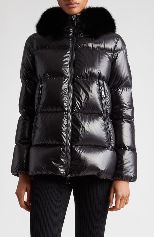 Laiche Crop Quilted Hooded Jacket with Removable Faux Fur Trim in Black
