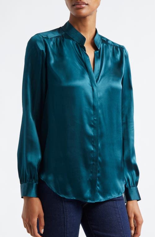 Shop L Agence L'agence Bianca Silk Satin Blouse In Deep Teal