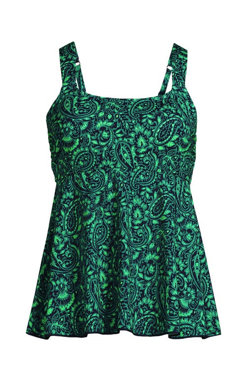 Shop Lands' End Flutter Scoop Neck Tankini Top In Navy/emerald Decor Paisley