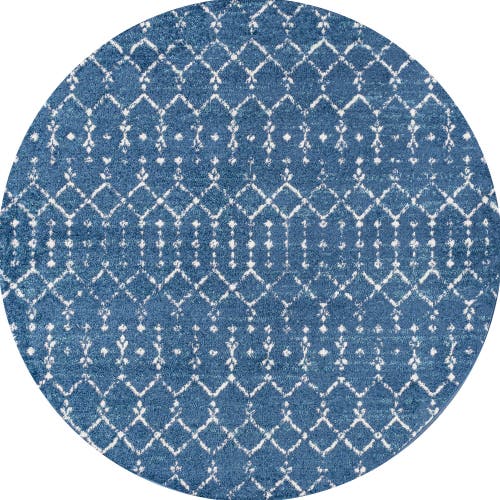 Jonathan Y Moroccan Hype Boho Vintage Diamond Round Area Rug In Blue/white