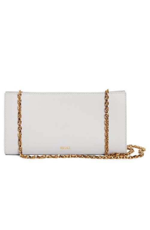 Shop Versace Medusa 95 Leather Clutch In Pearl Grey-gold