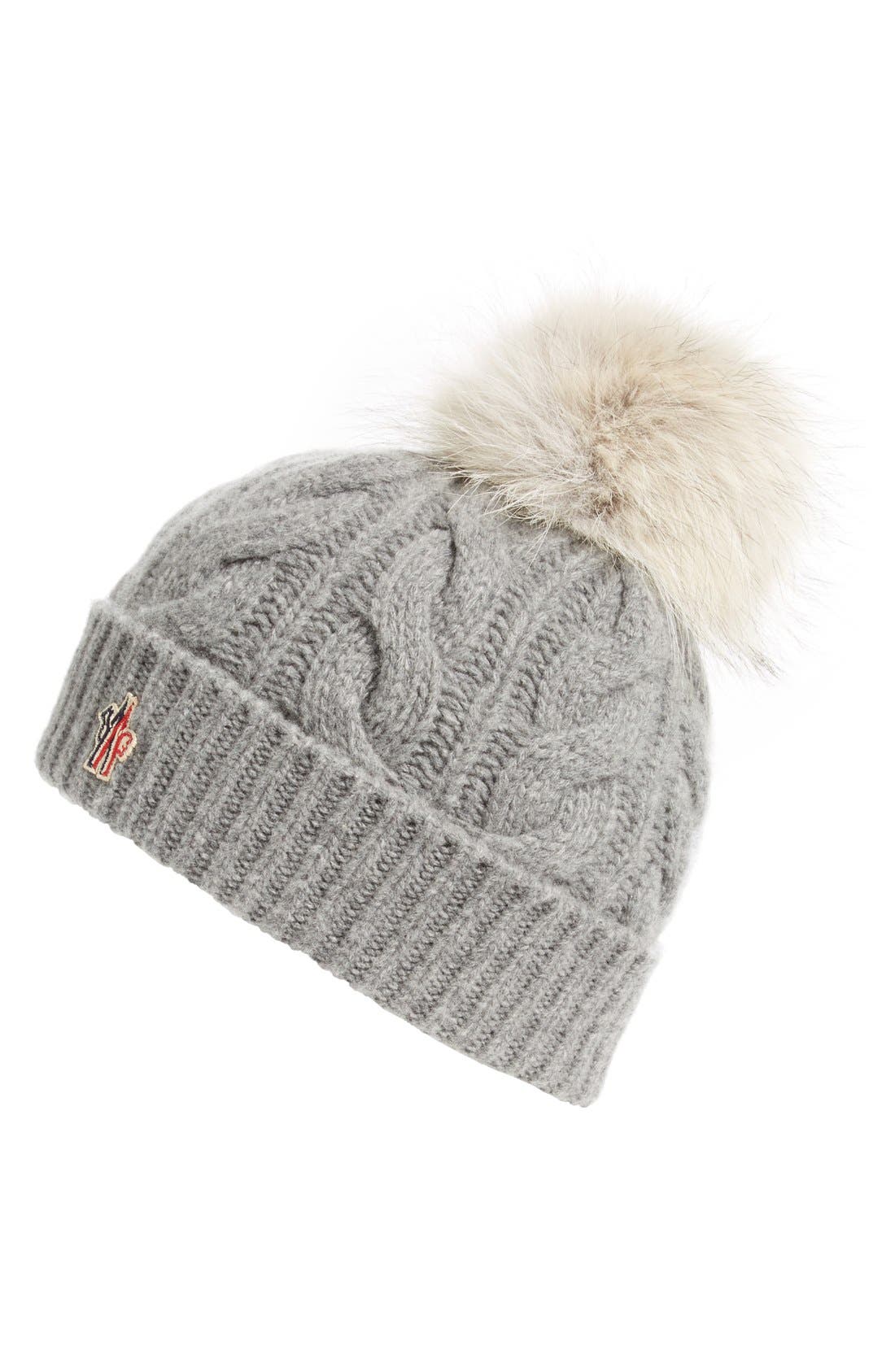 halogen cable cashmere pom beanie