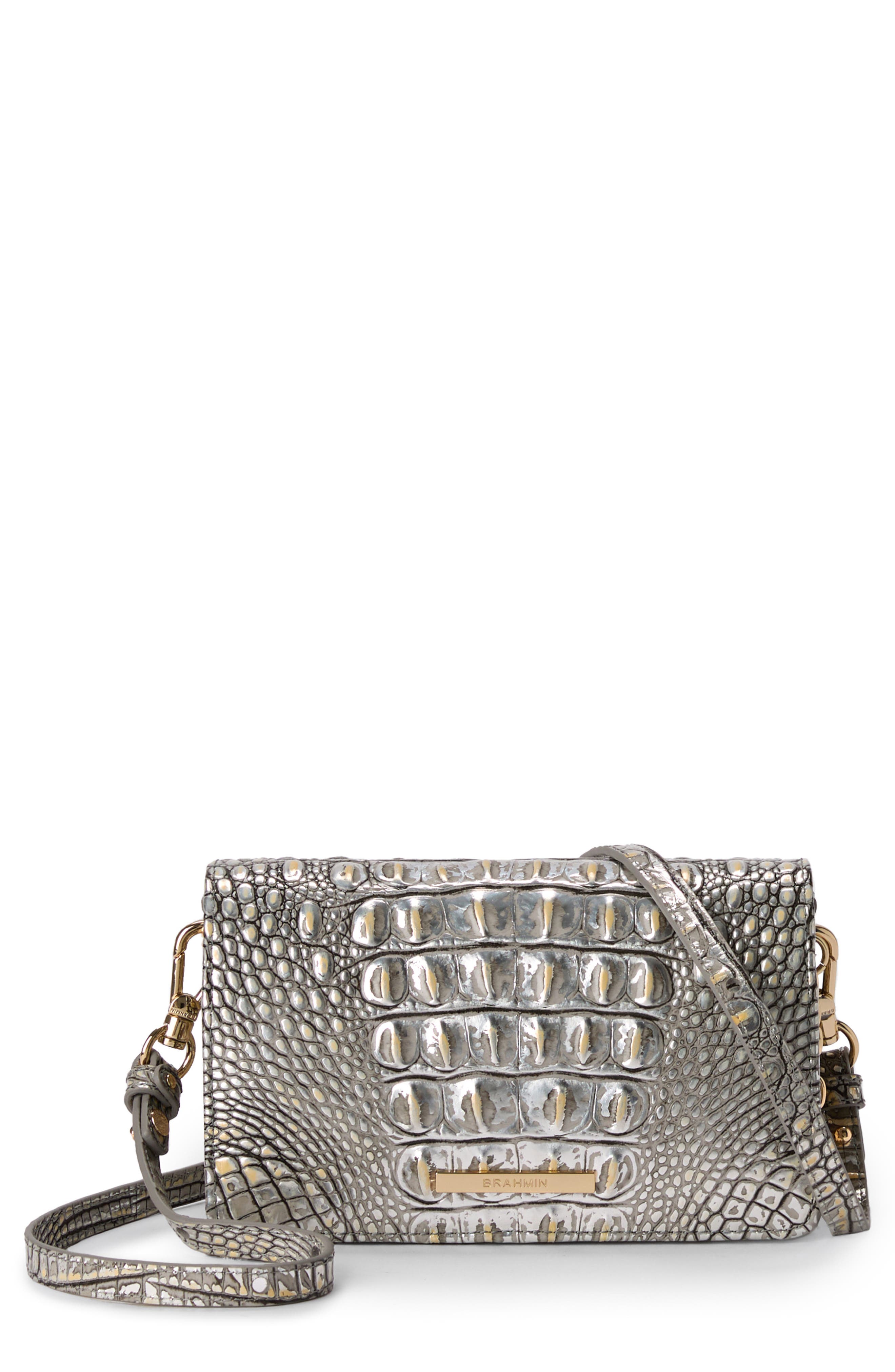 Brahmin Minuette Croc Embossed Leather Crossbody Bag in Chrome 