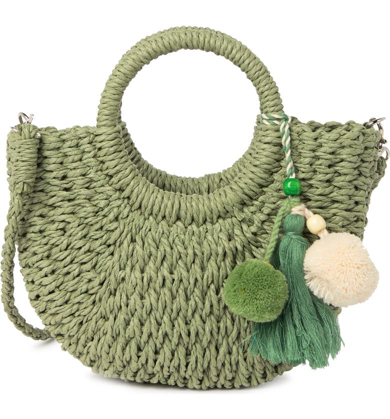 MOST WANTED USA Top Handle Straw Crossbody Bag, Main, color, GREEN