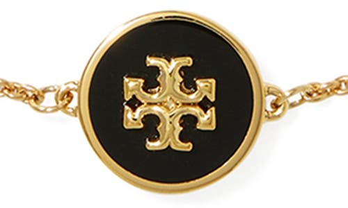 Shop Tory Burch Kira Enamel Pendant Chain Bracelet In Tory Gold/black