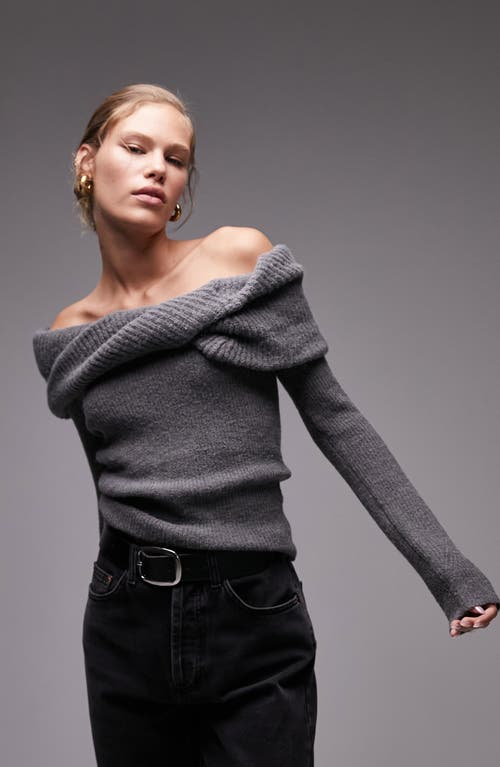 Topshop Chunky Off the Shoulder Sweater Charcoal at Nordstrom,