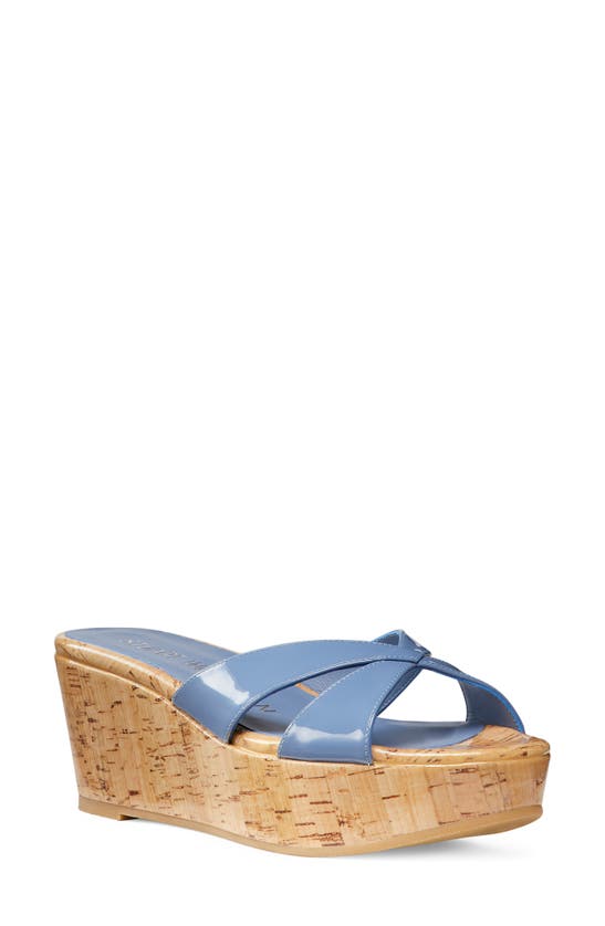 Shop Stuart Weitzman Carmen Wedge Sandal In Blue Steel