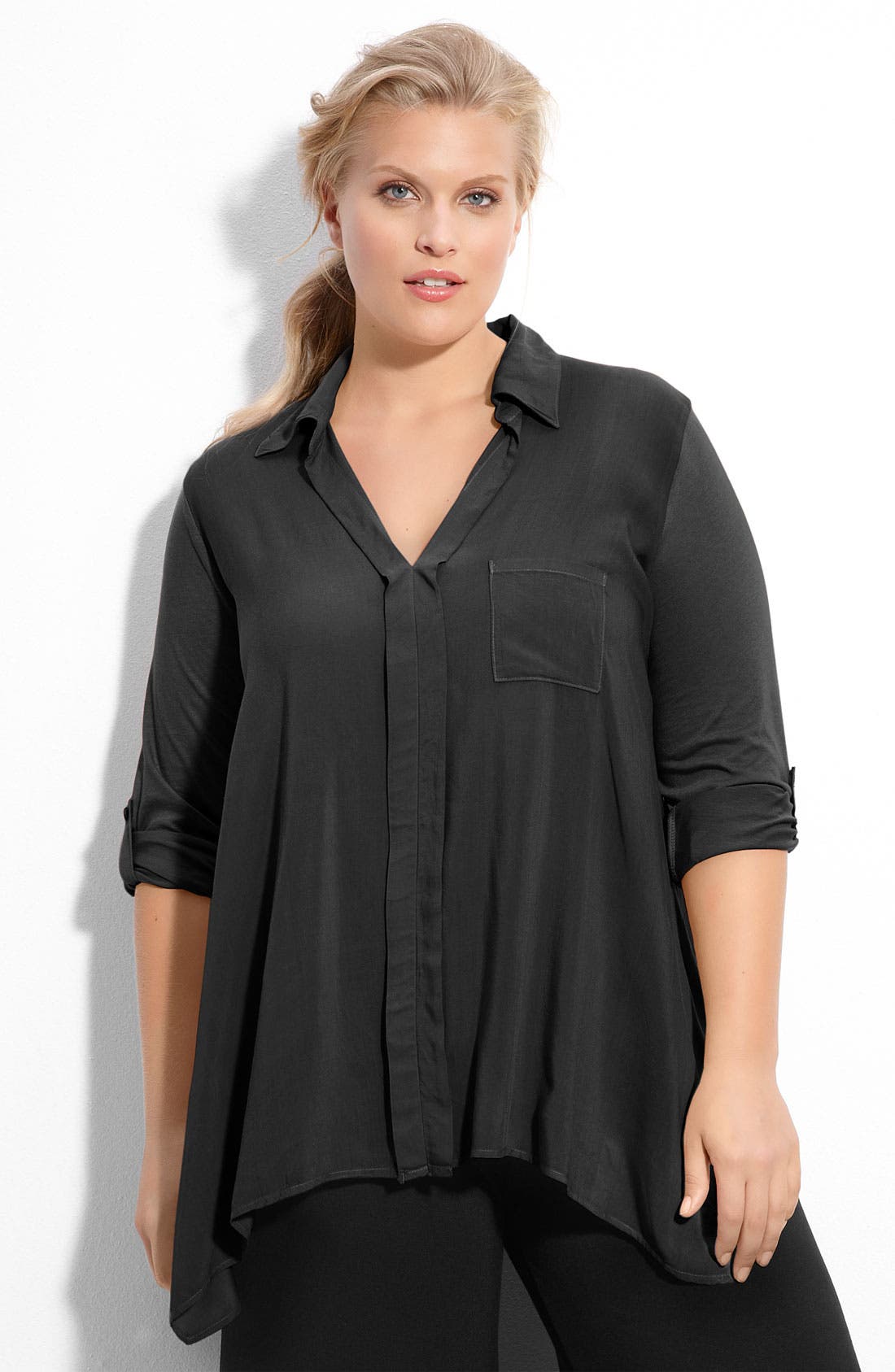 Splendid Mixed Media Roll Sleeve Shirt (Plus) Nordstrom