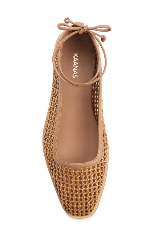 Shop Kaanas Nana Woven Ankle Wrap Ballet Flat In Honey